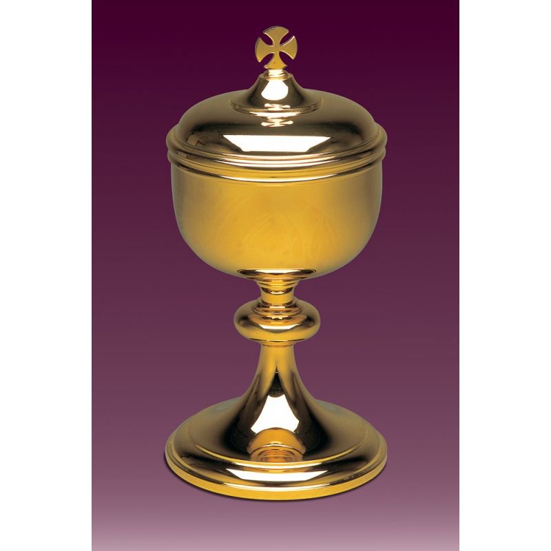 Puszka na komunikanty mosiężna, pozłacana,  h: 30 cm. - Puszka na komunikanty mosiężna, pozłacana,  h: 30 cm.