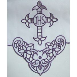 Obrus ołtarzowy haftowany - fioletowy krzyż IHS (58) - OBRUSY OŁTARZOWE