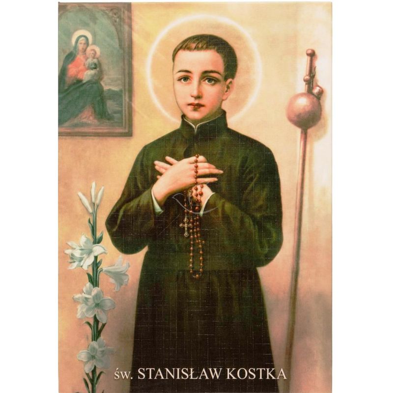 Święty Stanisław Kostka - Ikona dwustronna z modlitwą format A5 - Święty Stanisław Kostka - Ikona dwustronna z modlitwą format A5
