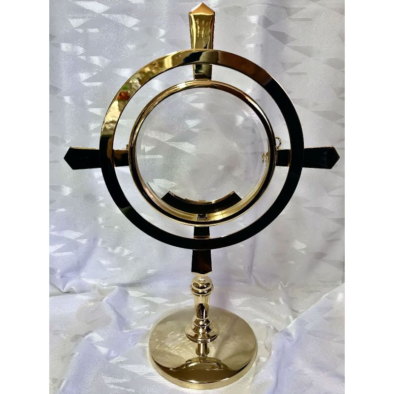 Monstrancja mosiężna luna 16 cm, pozłacana - 40 cm (D15) - Monstrancja mosiężna luna 16 cm, pozłacana - 40 cm (D15)