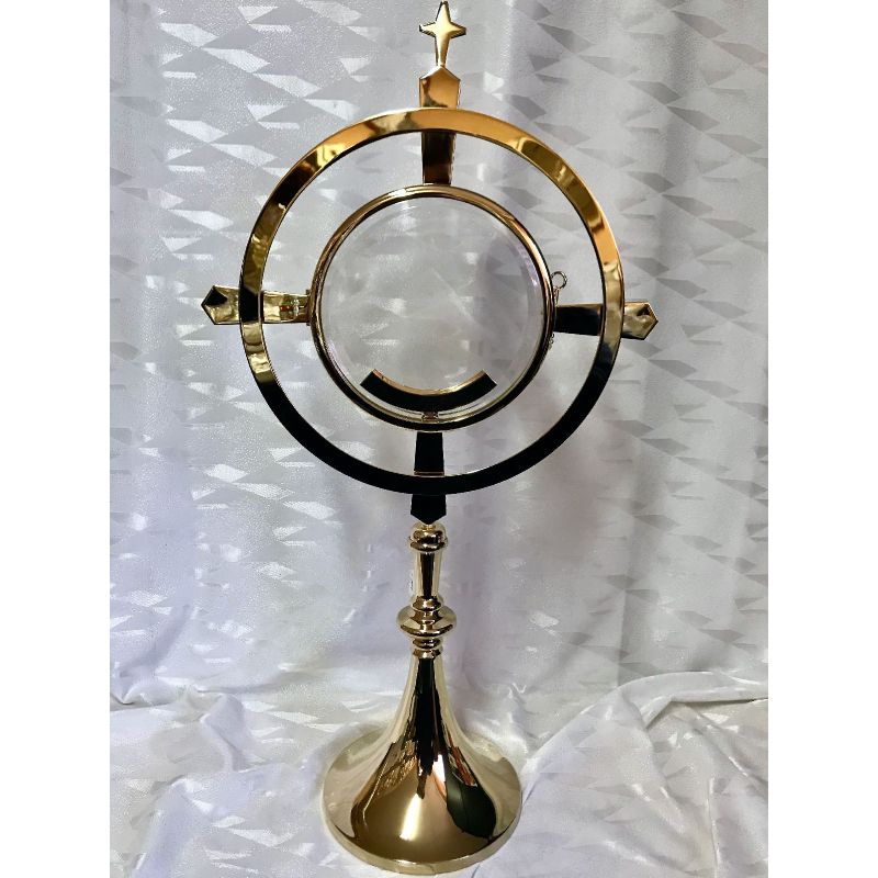 Monstrancja mosiężna luna 16 cm, pozłacana - 56 cm (D16) - Monstrancja mosiężna luna 16 cm, pozłacana - 56 cm (D16)