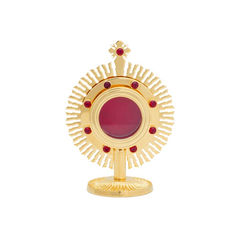 Relikwiarz mosiężny, pozłacany z rubinami - 13 cm (A) - Relikwiarz mosiężny, pozłacany z rubinami - 13 cm (A)