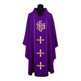 Ornat haftowany IHS + Krzyż - kolory liturgiczne - zdjęcie 2 - Ornat haftowany IHS + Krzyż - kolory liturgiczne