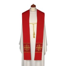 Stuła dwustronna czerwono/zielona z ozdobnym sznurkiem (22) - EUCHARYSTYCZNE