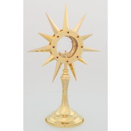 Monstrancja mosiężna, dekoracyjne kamienie - 44 cm (S18) - MONSTRANCJE