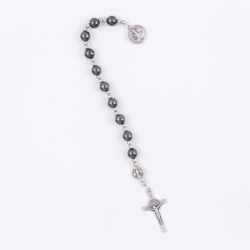 Dziesiątka różańca - Św. Benedykt (hematyt - 8 mm) - Dziesiątka różańca - Św. Benedykt (hematyt - 8 mm)