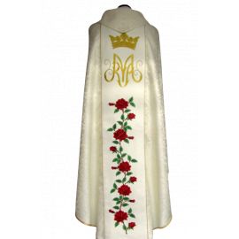 Ornat haftowany Niepokalane Serce Maryi Panny - materiał rozeta ecru - zdjęcie 2 - Ornat haftowany Niepokalane Serce Maryi Panny - materiał rozeta ecru