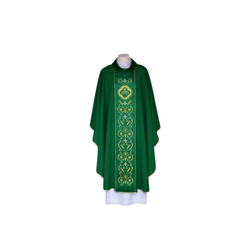 Ornat zielony haftowany, pas atłasowy - IHS (23) - Ornat zielony haftowany, pas atłasowy - IHS (23)