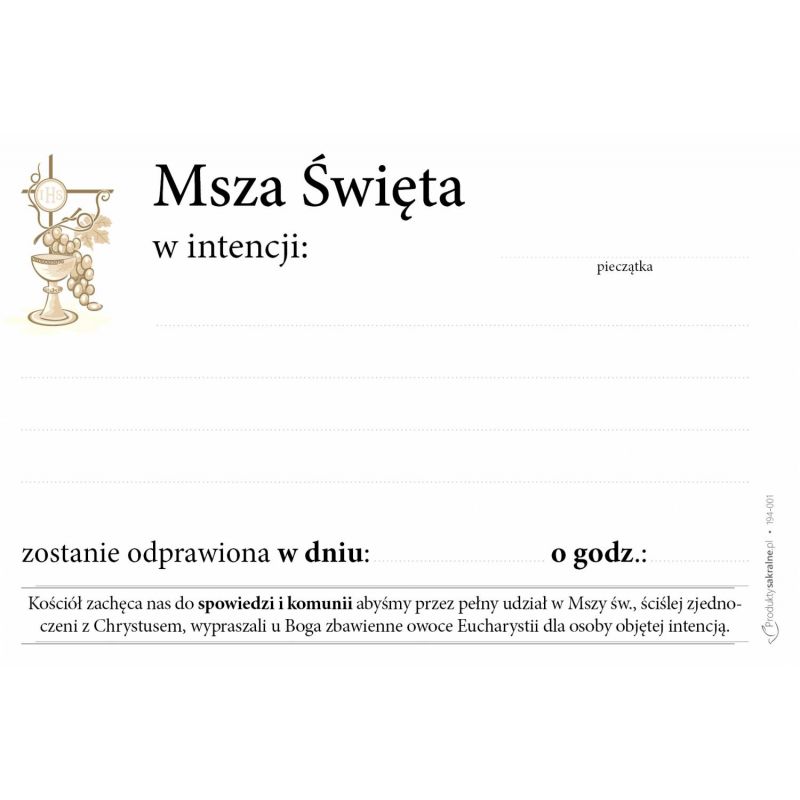 Intencja Mszy Świętej - (format A6) - 25 szt. - Intencja Mszy Świętej - (format A6) - 25 szt.