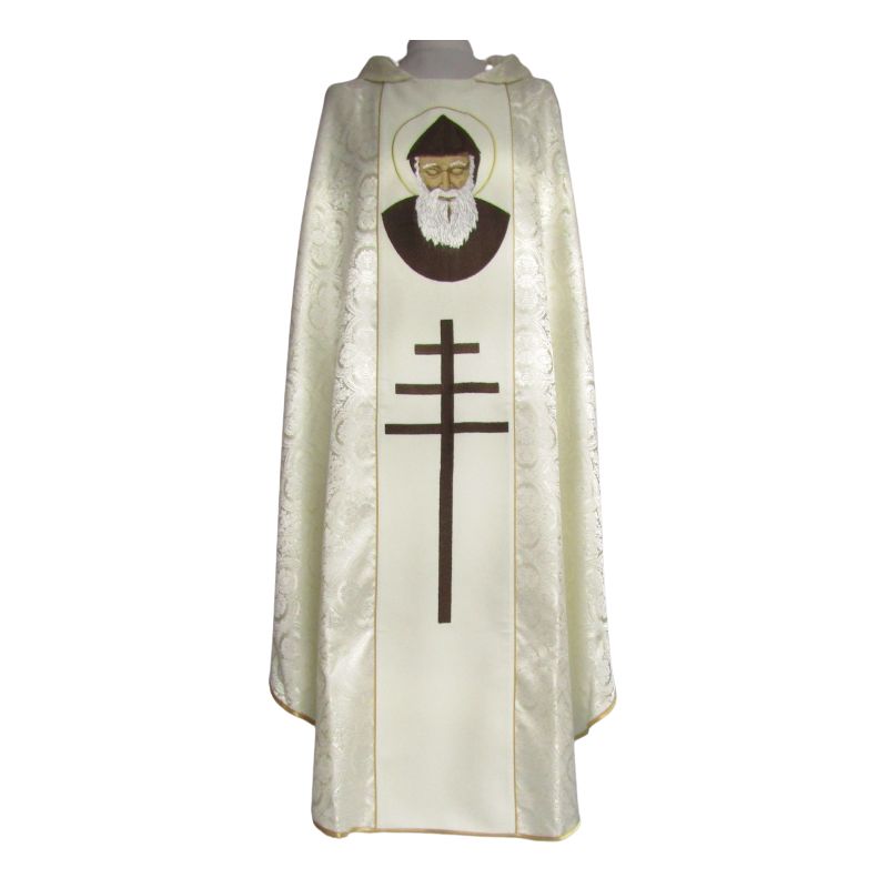 Ornat haftowany Święty Charbel - materiał ecru rozeta - Ornat haftowany Święty Charbel - materiał ecru rozeta