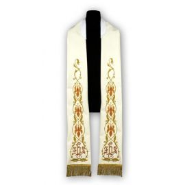Stuła kremowa - wzór rzymski, haftowana (185) - RZYMSKIE