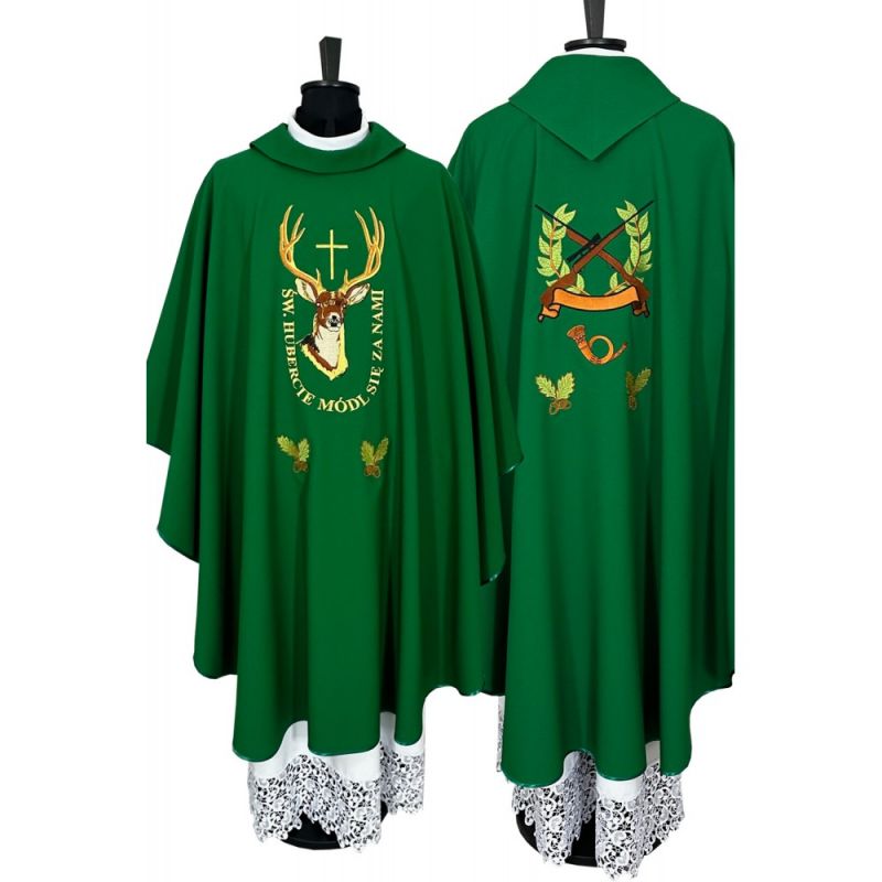 Ornat haftowany zielony Święty Hubert - Ornat haftowany zielony Święty Hubert