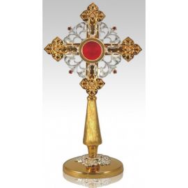 Relikwiarz mosiężny, złocony 40 cm - w formie krzyża (6S) - RELIKWIARZE