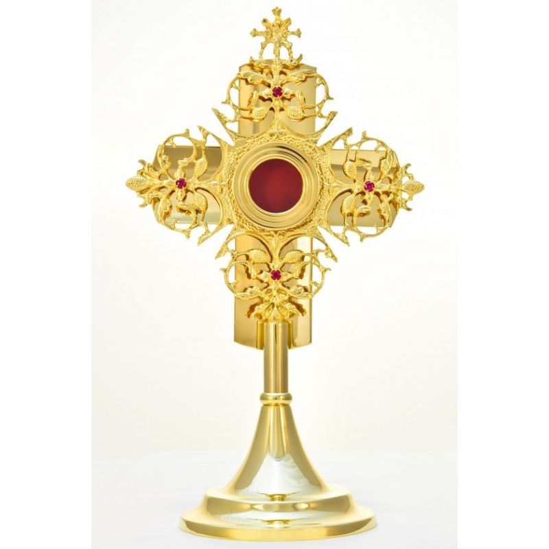 Relikwiarz mosiężny, złocony 33 cm - (11S) - Relikwiarz mosiężny, złocony 33 cm - (11S)