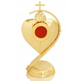Relikwiarz mosiężny, złocony w formie serca 22 cm - (19S) - RELIKWIARZE