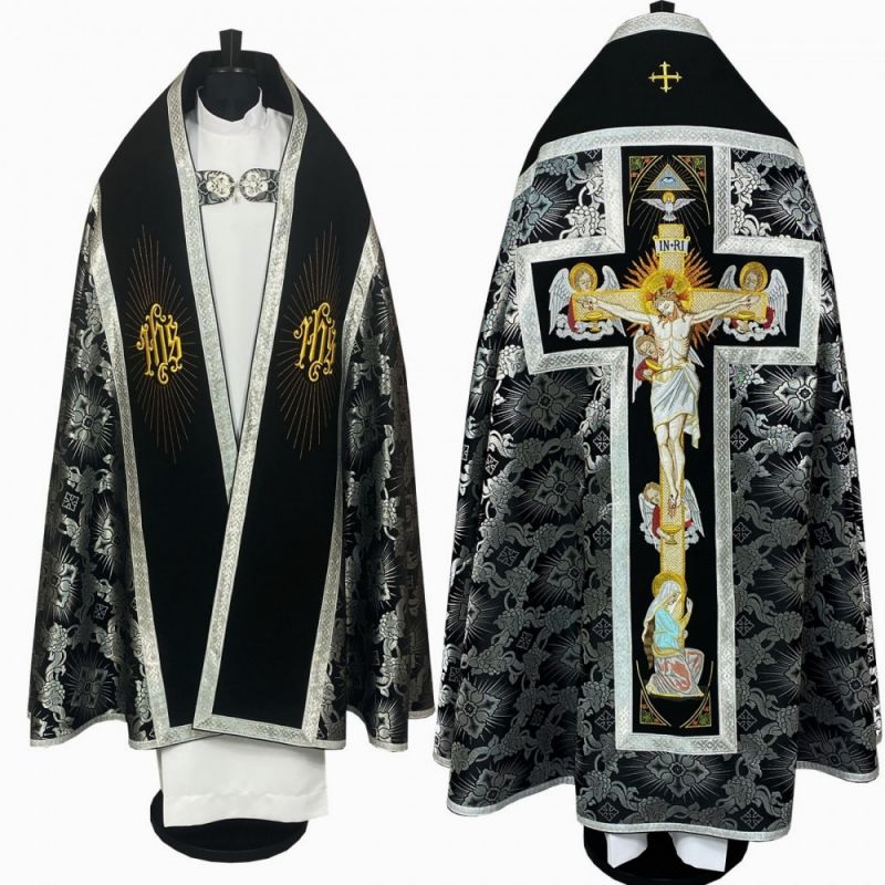 Kapa rzymska czarno-srebrna Chrystus Ukrzyżowany - Kapa rzymska czarno-srebrna Chrystus Ukrzyżowany