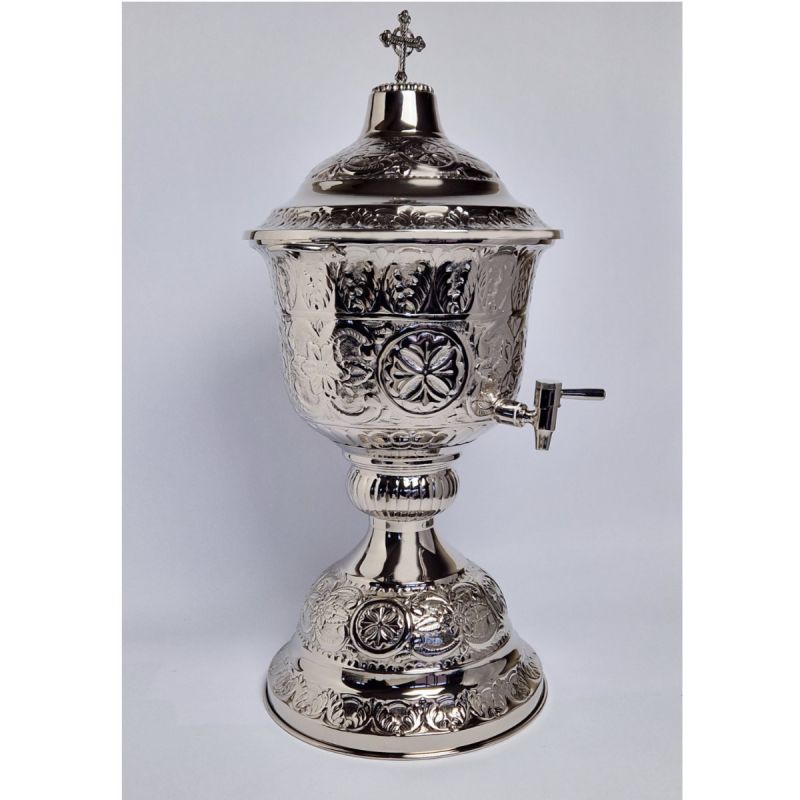 Duża waza na wodę święconą, metalu z ozdobnymi tłoczeniami - 77 cm (1A) - Duża waza na wodę święconą, metalu z ozdobnymi tłoczeniami - 77 cm (1A)