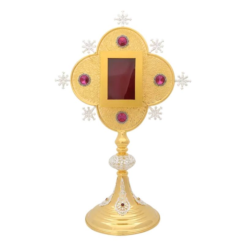 Relikwiarz pozłacany, ornamenty srebrzone, wysokość 42 cm (29) - Relikwiarz pozłacany, ornamenty srebrzone (29)