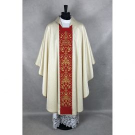 Ornat gotycki, tkanina brokat, pas czerwony (11K) - zdjęcie 2 - Ornat gotycki, tkanina brokat, pas czerwony (11K)