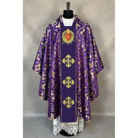 Ornat gotycki fioletowy, haftowany Serce w Koronie (16K) - zdjęcie 2 - Ornat gotycki fioletowy, haftowany Serce w Koronie (16K)