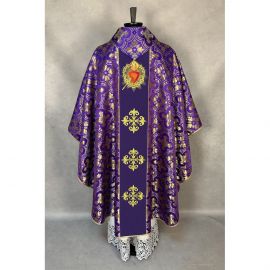 Ornat gotycki fioletowy, haftowany Serce w Koronie (16K) - zdjęcie 4 - Ornat gotycki fioletowy, haftowany Serce w Koronie (16K)