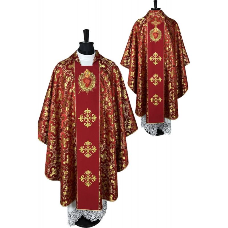 Ornat gotycki czerwony, haftowany Serce w Koronie (17K) - Ornat gotycki czerwony, haftowany Serce w Koronie (17K)