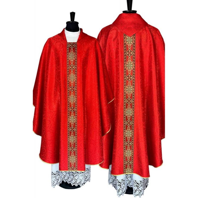 Ornat gotycki czerwony, tkanina żakard (31K) - Ornat gotycki czerwony, tkanina żakard (31K)