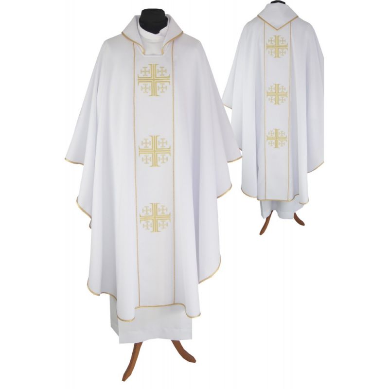 Ornat gotycki haftowany, biały - Krzyże Jerozolimskie (96K) - Ornat gotycki haftowany, biały - Krzyże Jerozolimskie (96K)