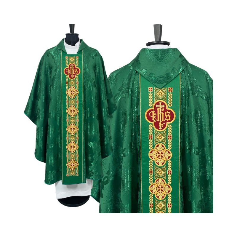 Ornat gotycki zielony, haftowany IHS (109K) - Ornat gotycki zielony, haftowany IHS (109K)