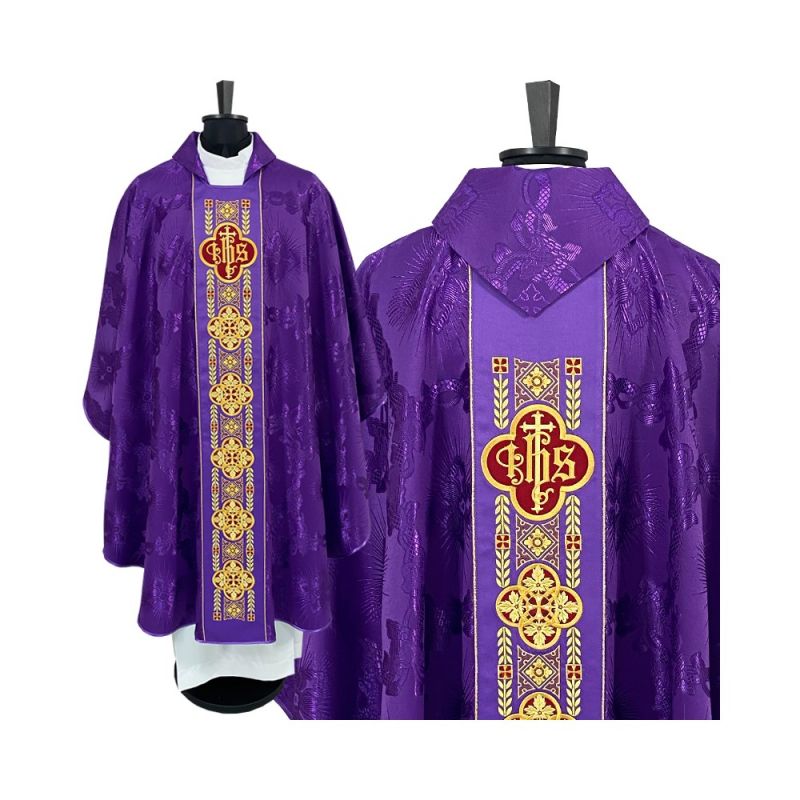 Ornat gotycki fioletowy, haftowany IHS (110K) - Ornat gotycki fioletowy, haftowany IHS (110K)