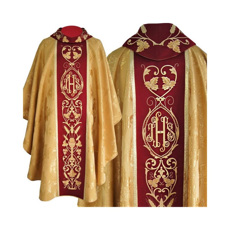 Ornat gotycki złoty, haftowany IHS (113K) - Ornat gotycki złoty, haftowany IHS (113K)
