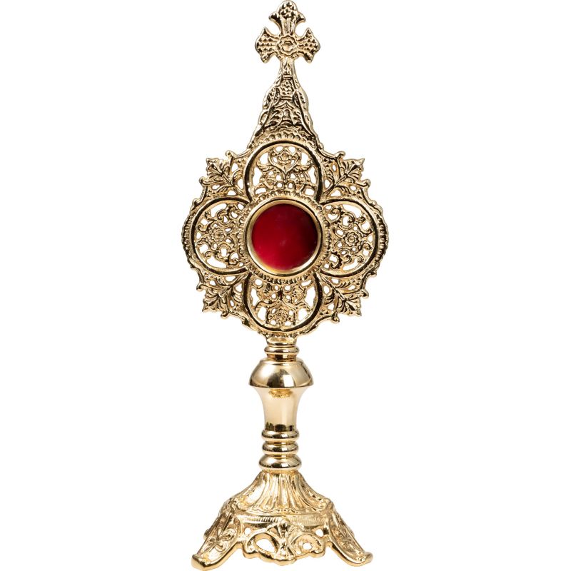 Relikwiarz mosiężny, pozłacany - 34 cm (32) - Relikwiarz mosiężny, pozłacany - 34 cm (32)