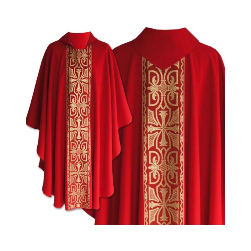 Ornat gotycki czerwony, pas tkany krzyż (118K) - Ornat gotycki czerwony, pas tkany krzyż (118K)