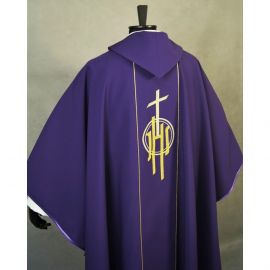Ornat gotycki fioletowy, haftowany IHS (125K) - zdjęcie 3 - Ornat gotycki fioletowy, haftowany IHS (125K)