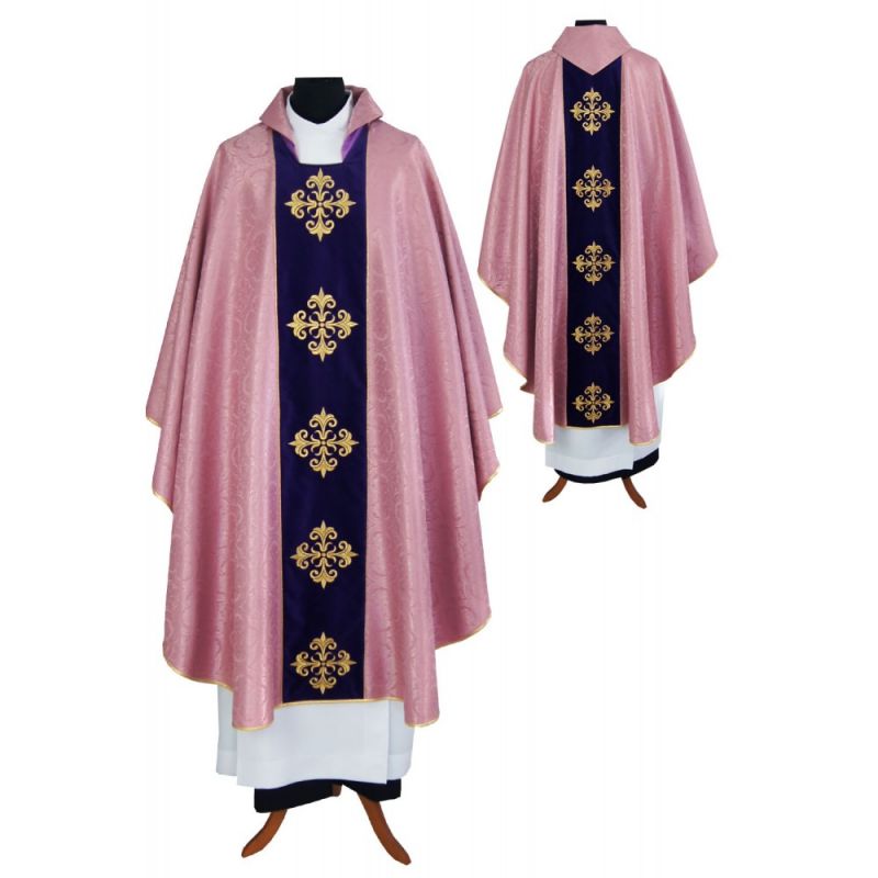 Ornat gotycki różowy pas fioletowy aksamit, haftowany (134K) - Ornat gotycki różowy pas fioletowy aksamit, haftowany (134K)