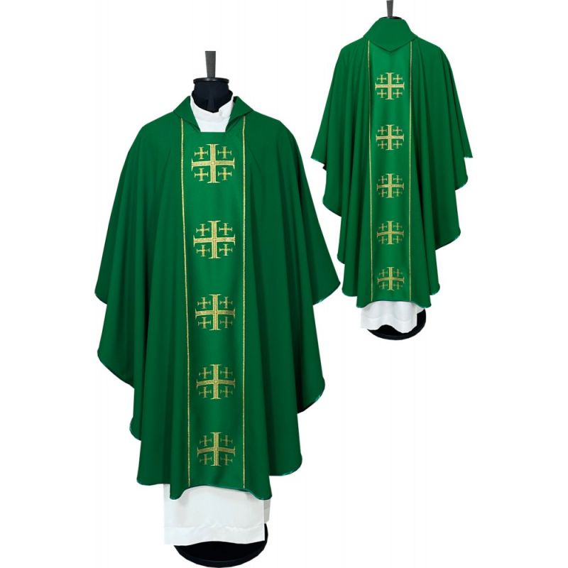 Ornat gotycki zielony, tkany pas Krzyże Jerozolimskie (142K) - Ornat gotycki zielony, tkany pas Krzyże Jerozolimskie (142K)