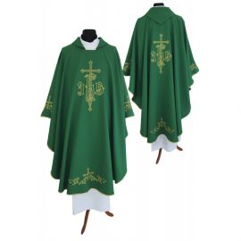 Ornat gotycki zielony, haftowany, materiał strecz (154K)