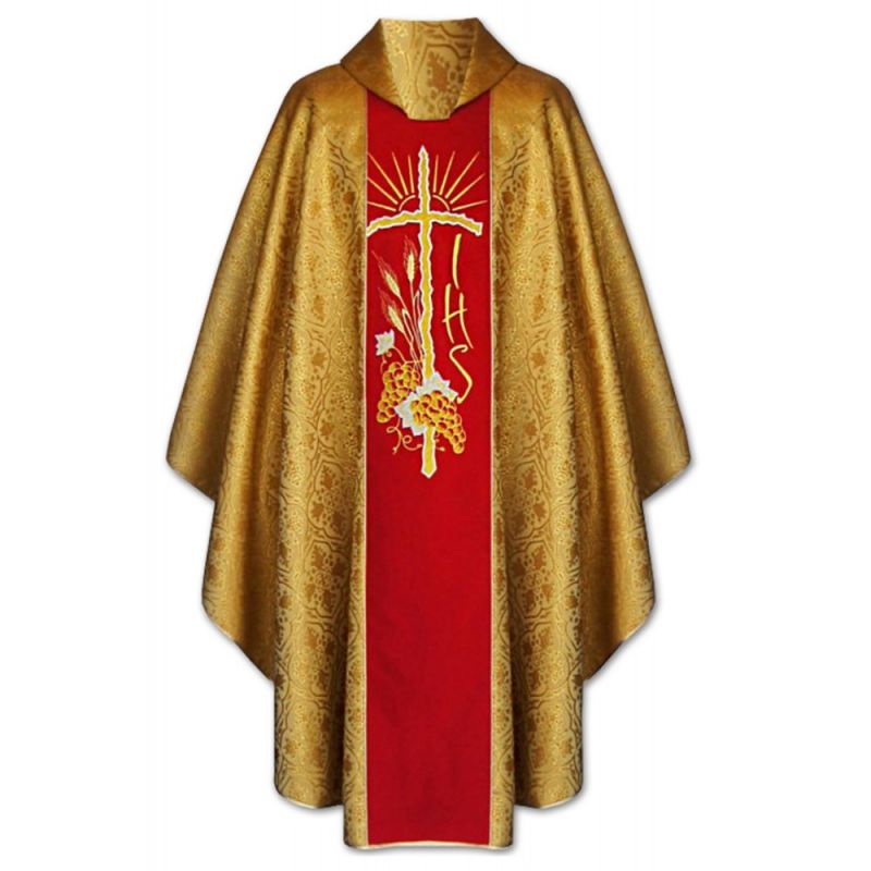 Ornat gotycki złoty miód, haftowany, materiał brokatowy (159K) - Ornat gotycki złoty miód, haftowany, materiał brokatowy (159K)