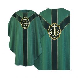 Ornat semi gotycki + stuła, kolor zielony, aksamitny pas (56K) - Ornaty Semi Gotyckie