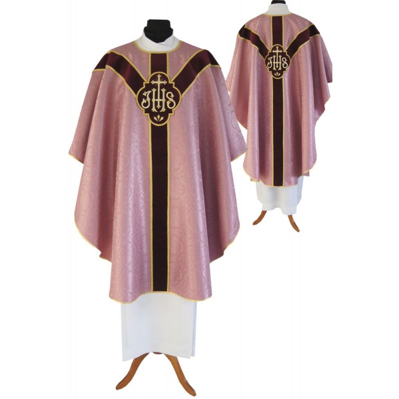 Ornat semi gotycki, kolor rose, pasy aksamit (91K) - Ornat semi gotycki, kolor rose, pasy aksamit (91K)