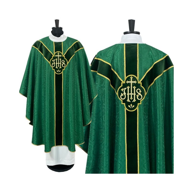 Ornat semi gotycki, kolor zielony, pasy aksamit (95K) - Ornat semi gotycki, kolor zielony, pasy aksamit (95K)