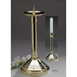 Świecznik ołtarzowy z mosiądzu, zdobiony, polerowany - 33 cm - zdjęcie 2 - Świecznik ołtarzowy z mosiądzu, zdobiony, polerowany - 33 cm