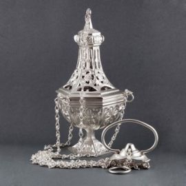 Trybularz mosiężny srebrzony wys. 26 cm - TRYBULARZE, ŁÓDKI