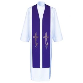 Stuła kapłańska krzyż i kłosy - haftowana (5) - EUCHARYSTYCZNE