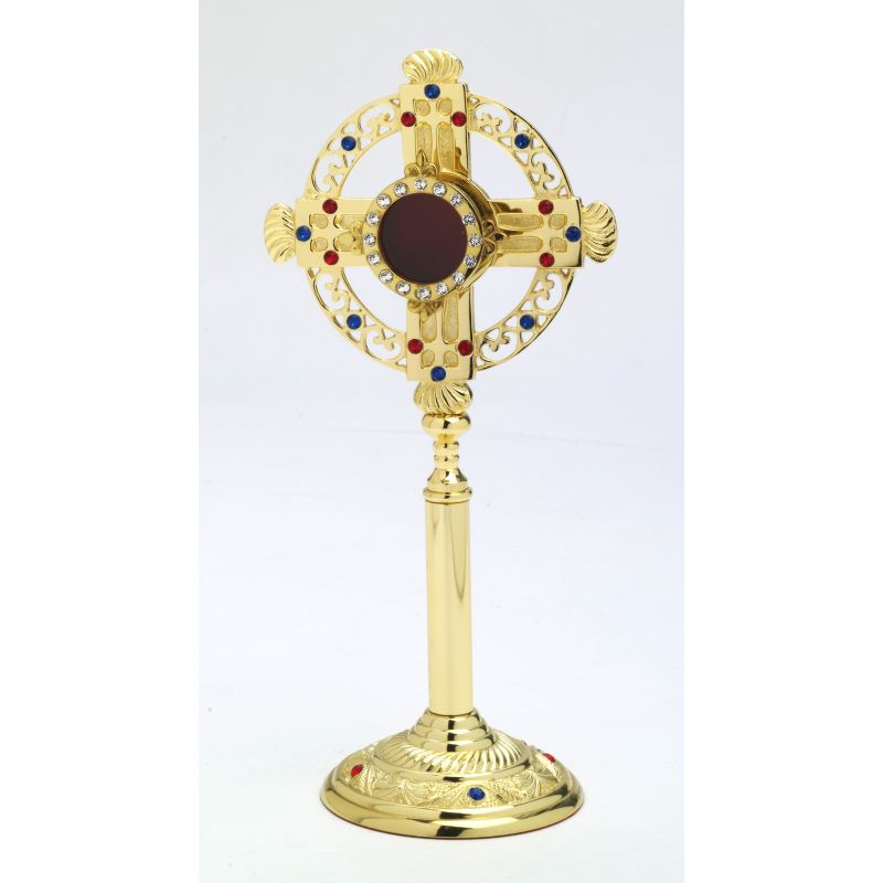 Relikwiarz z kamieniami szlachetnymi, pozłacany - 26 cm - Relikwiarz z kamieniami szlachetnymi, pozłacany - 26 cm