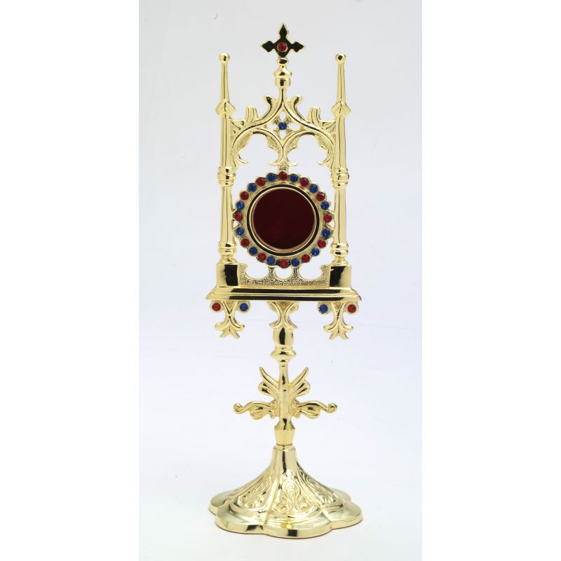 Relikwiarz z kamieniami szlachetnymi, pozłacany - 31 cm - Relikwiarz z kamieniami szlachetnymi, pozłacany - 31 cm