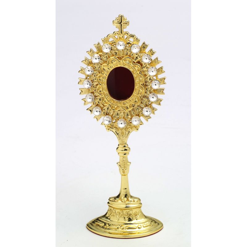 Relikwiarz z kamieniami szlachetnymi, pozłacany - 20 cm (1) - Relikwiarz z kamieniami szlachetnymi, pozłacany - 20 cm (1)