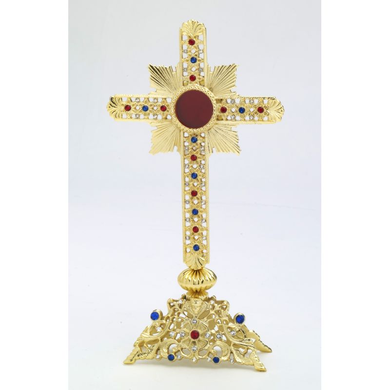 Relikwiarz z kamieniami szlachetnymi, pozłacany - 28 cm - Relikwiarz z kamieniami szlachetnymi, pozłacany - 28 cm