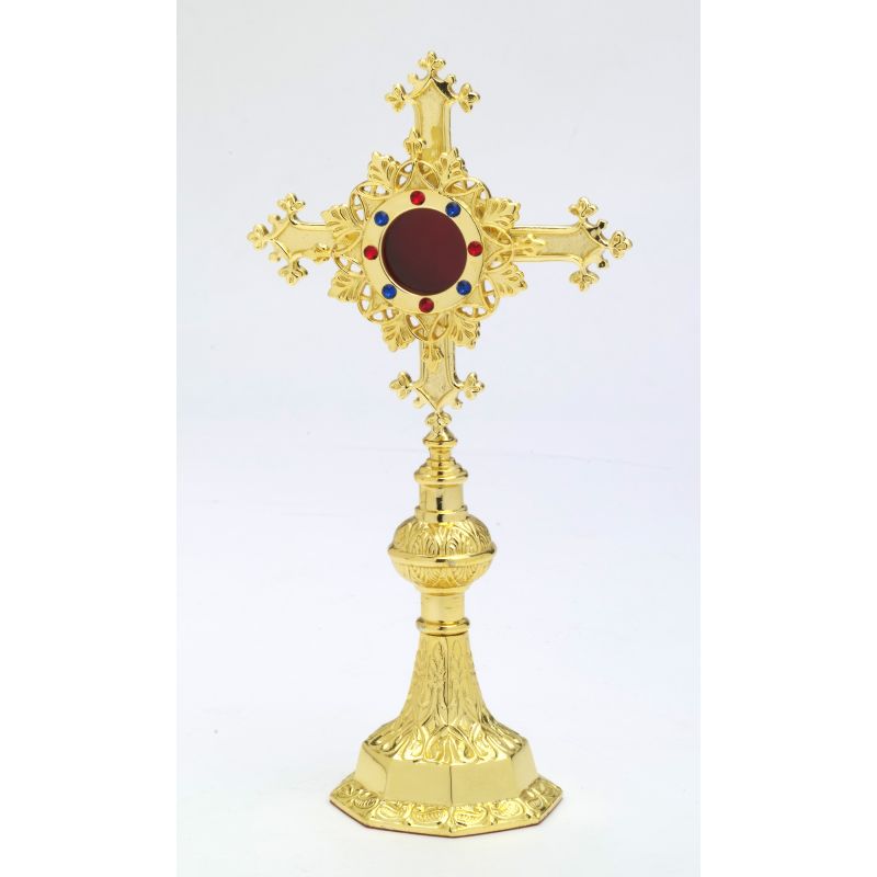 Relikwiarz z kamieniami szlachetnymi, pozłacany - 27 cm - Relikwiarz z kamieniami szlachetnymi, pozłacany - 32 cm