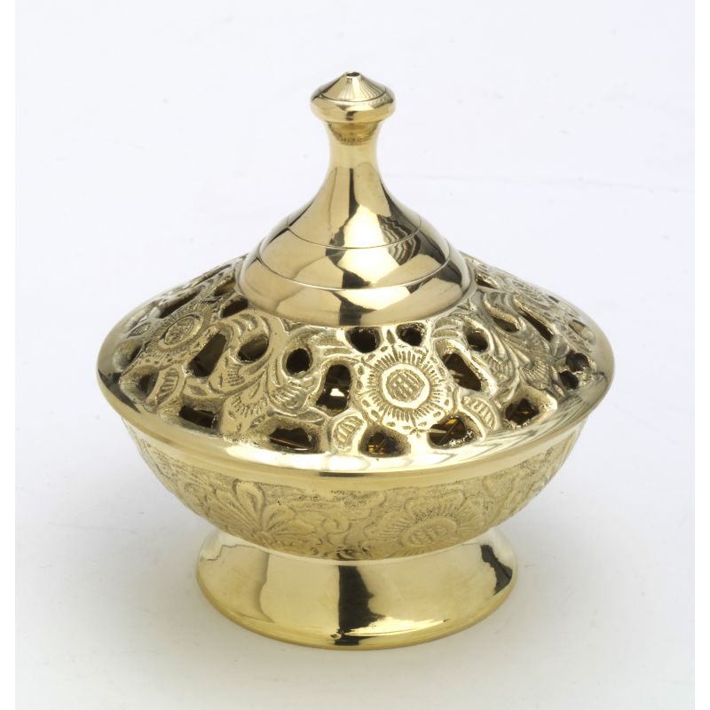 Kadzielniczka domowa, mosiężna, zdobiona - 11 cm - Kadzielniczka domowa, mosiężna, zdobiona - 12 cm